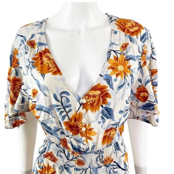 The Label By Anthropologie  Orange V-Neck Tiered  Floral Maxi Dress Size L - Picture 1 of 14